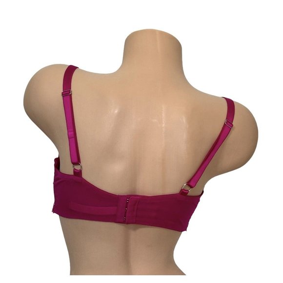 VICTORIA’S SECRET 36DD Dream Angels Lightly Lined Demi Lace Bra Dark Pink Silver - Picture 4 of 6